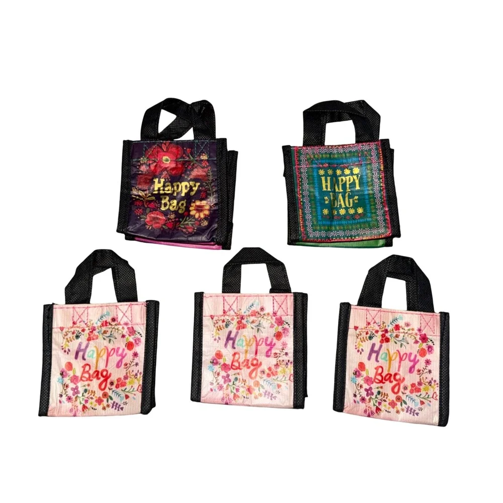 Natural Life Happy Bag Mini Totes Set of 5 Multicolor Excellent Recycled Boho